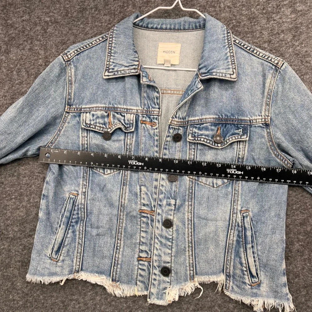 Hidden Jeans Womens Small Light Wash Distressed Cropped Raw Hem Denim Jacket S